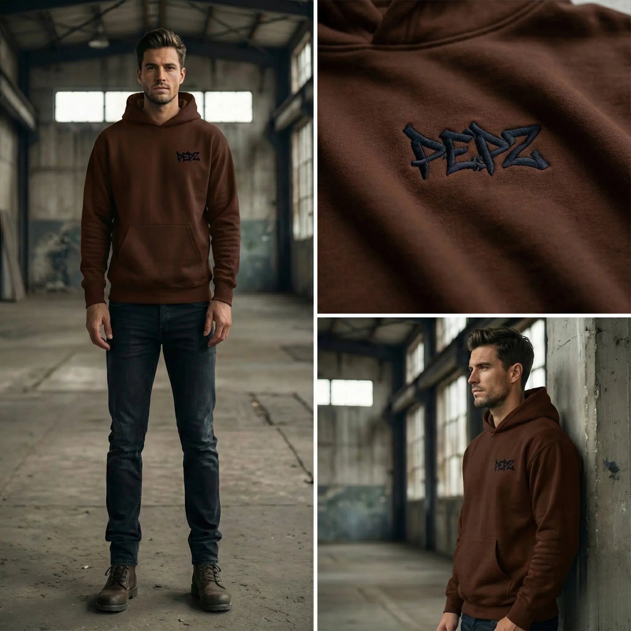 PEPZ Men's Brown Streetwear Over-Sized Hoodie Secondary image