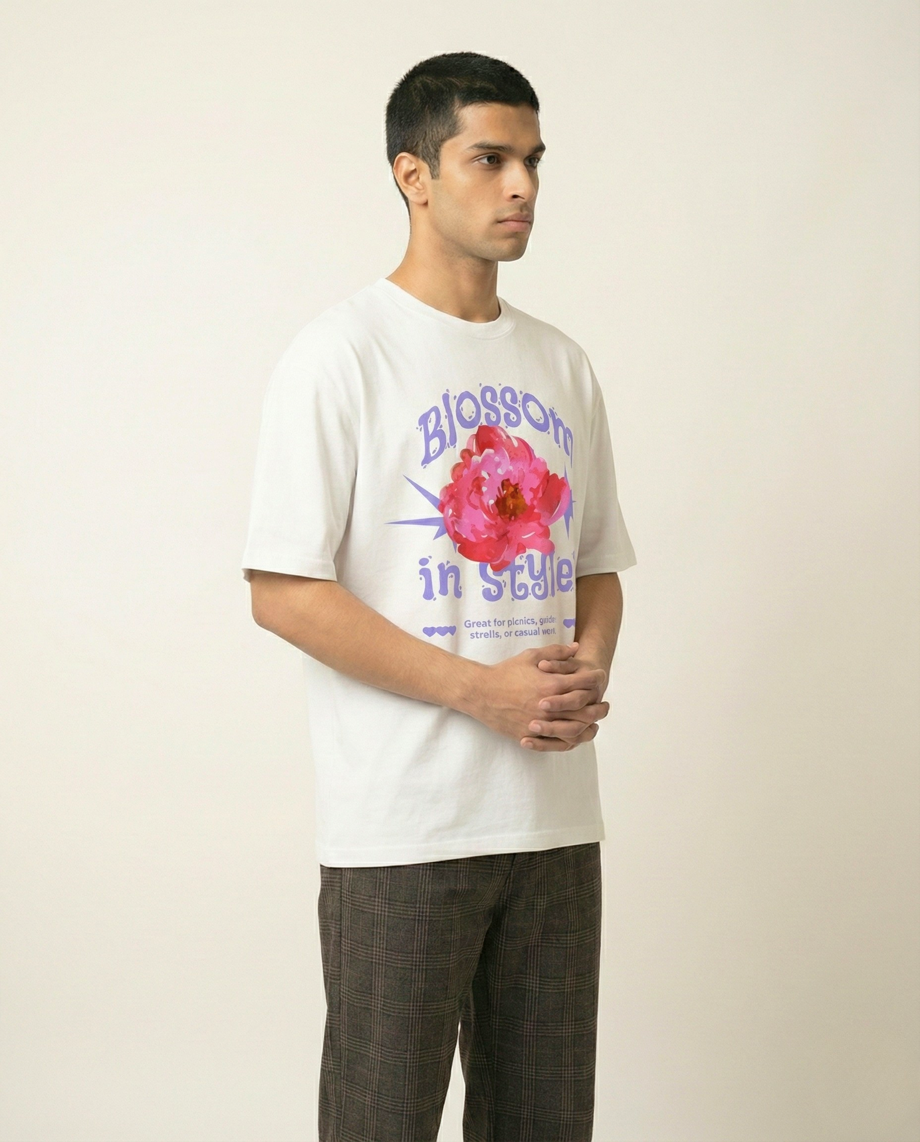 : Blossom in Style White Cotton Oversized Tee for Men
