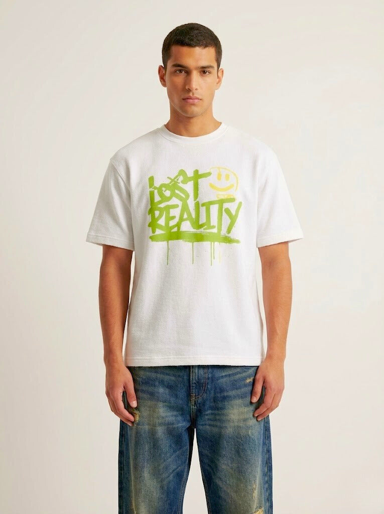 Lost Reality Graffiti Graphic Oversized Off White T-Shirt Men