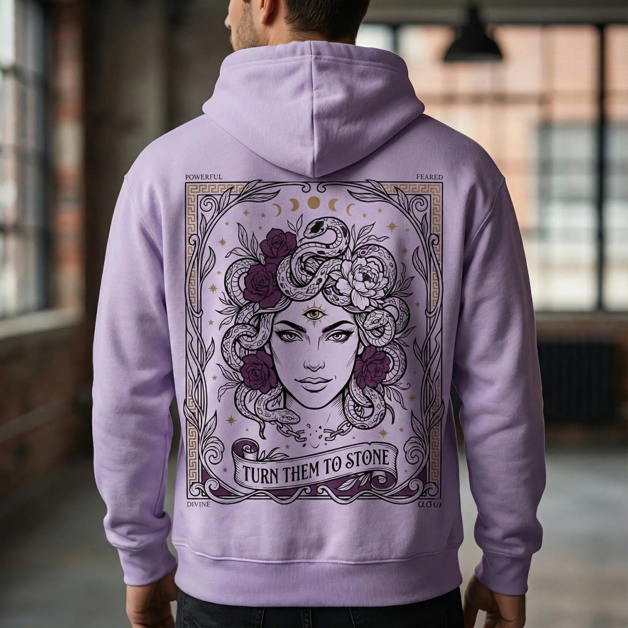 Lavender Medusa Graphic Print Streetwear Hoodie - PEPZ