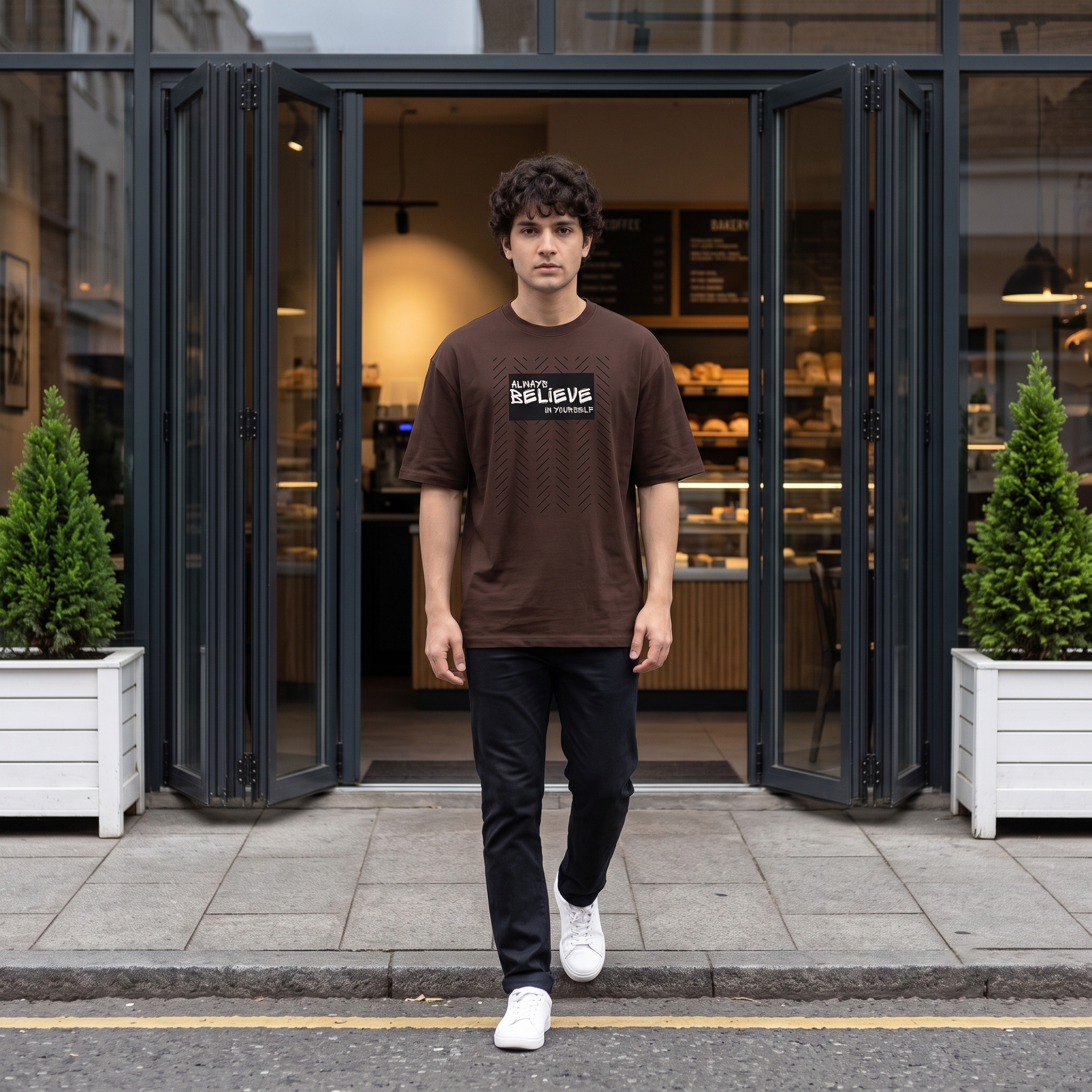 Men's Believe In Yourself Oversized Brown T-Shirt