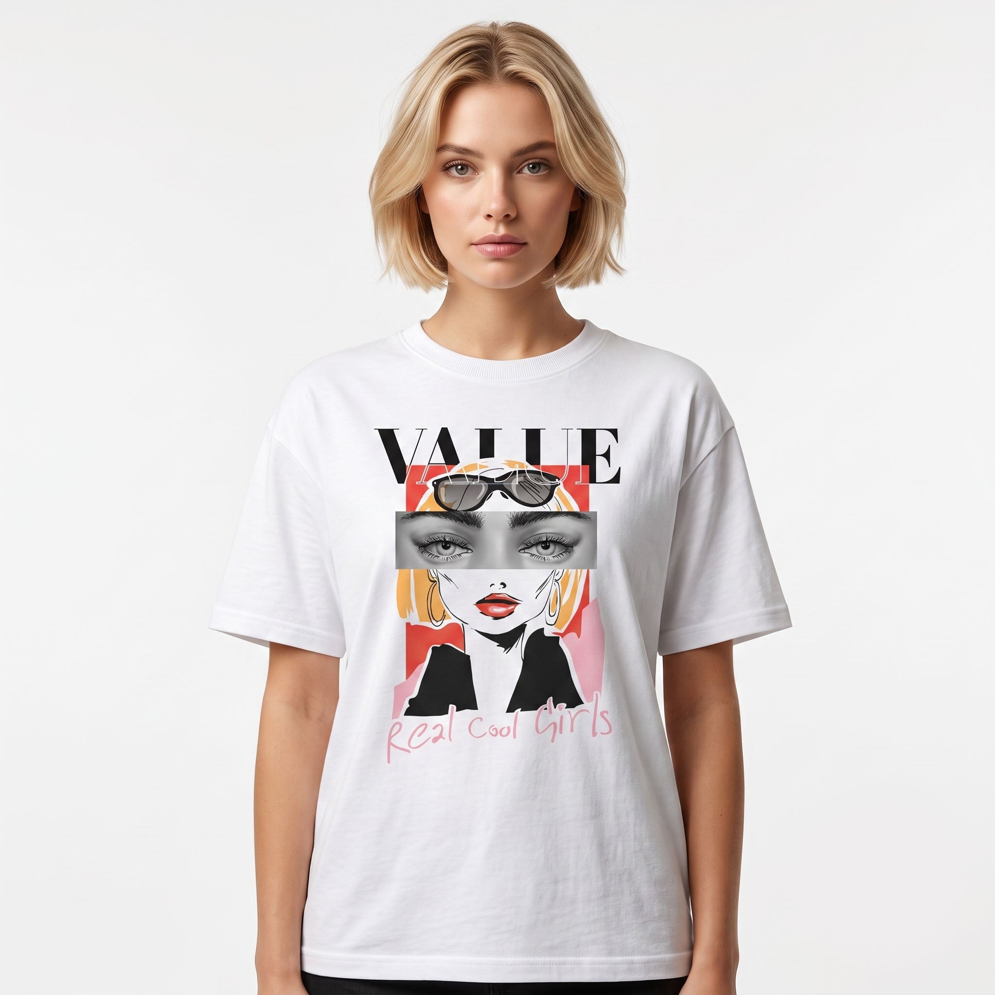 Women's "Real Cool Girls" Graphic Oversized White T-Shirt