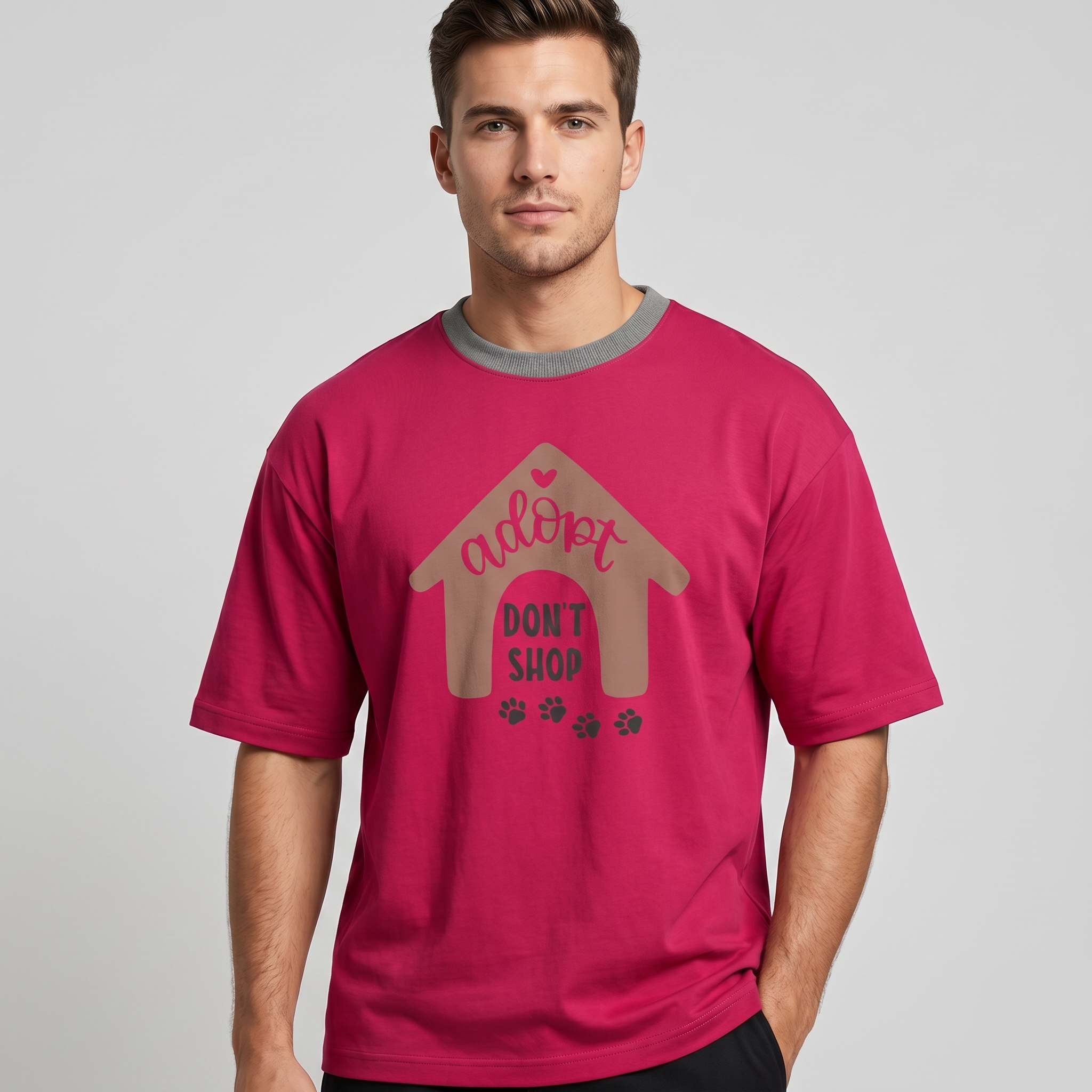 Unisex Pink Adopt Don't Shop Graphic Oversized T-Shirt