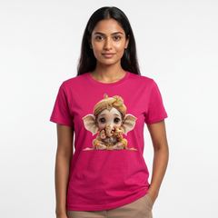 Women's Pink Baby Ganesha Graphic T-Shirt