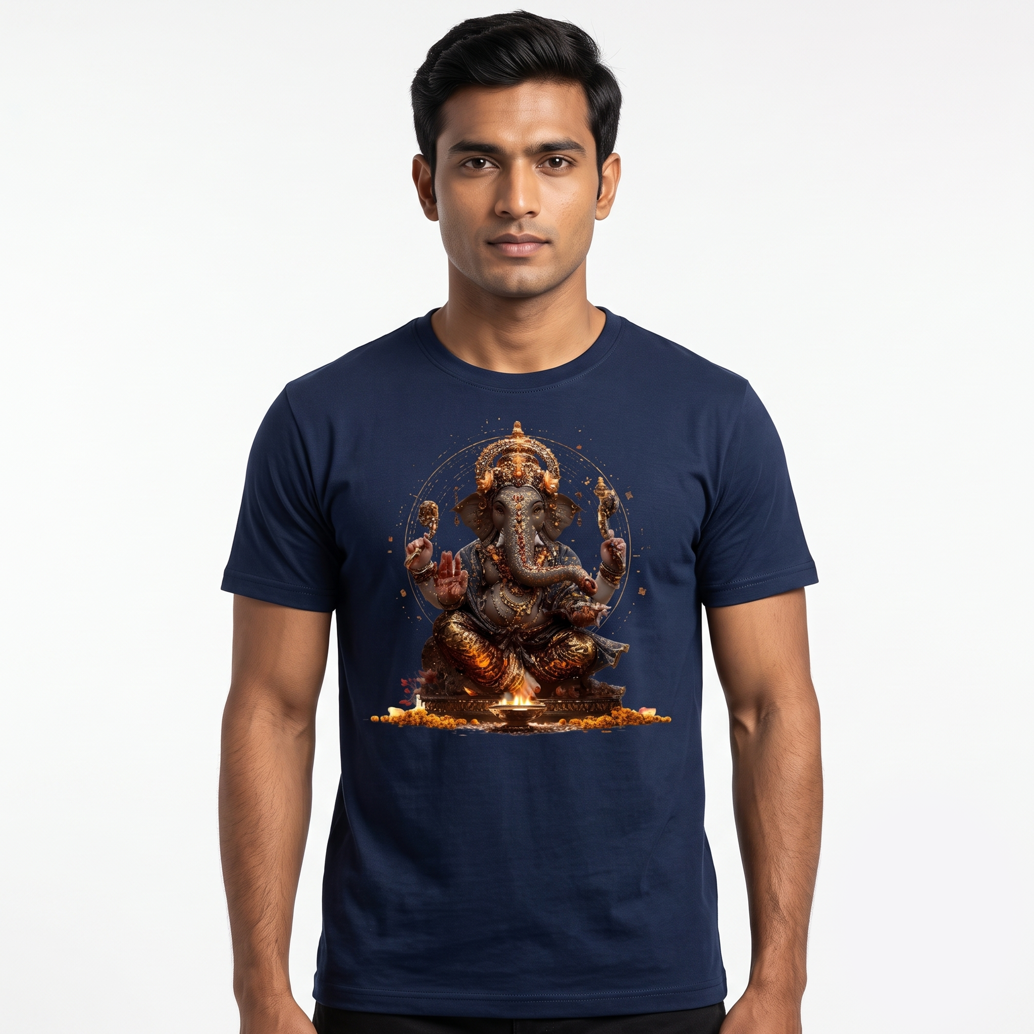 Men's Navy Blue Majestic Ganesha Graphic T-Shirt