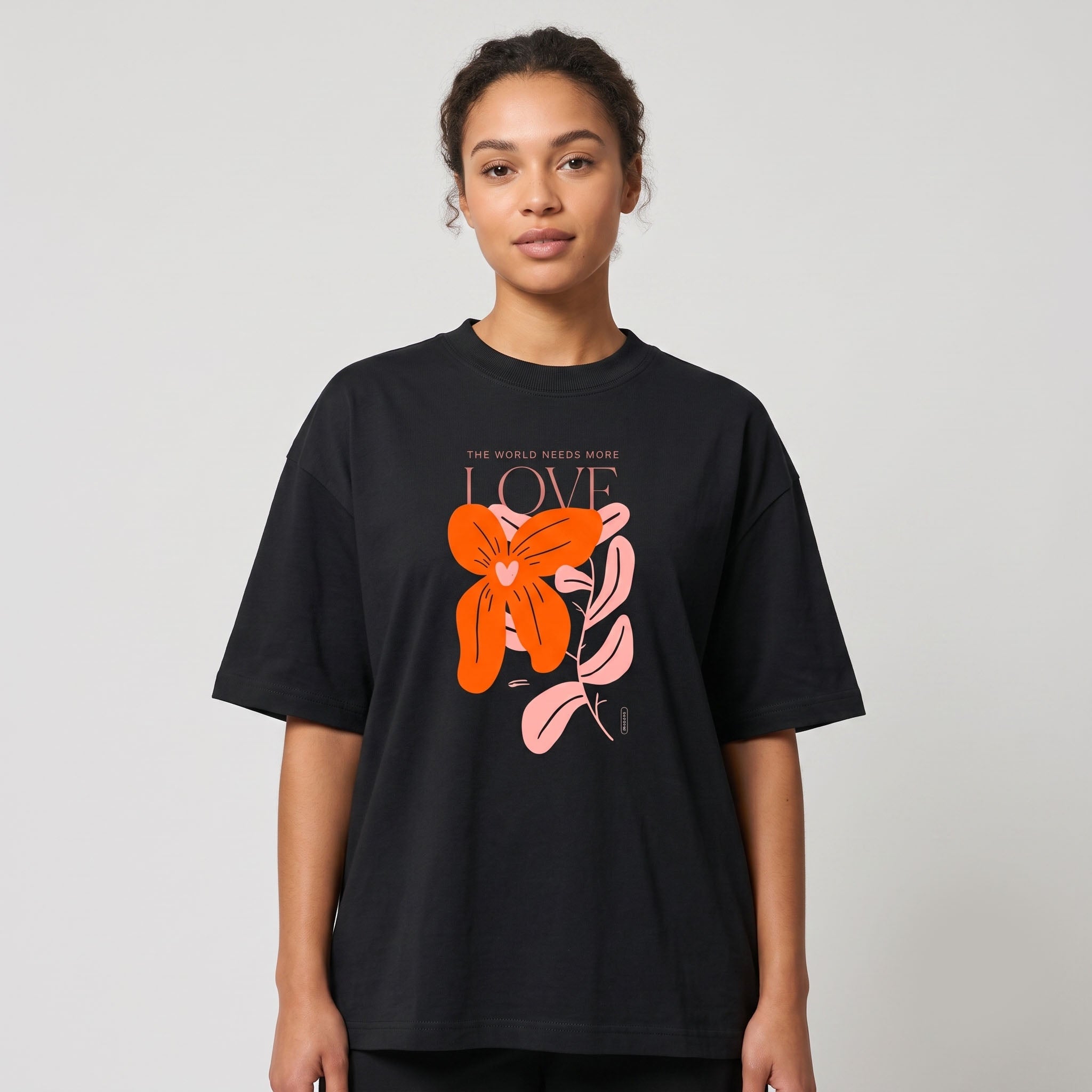 Women's "More Love" Floral Graphic Oversized Black T-Shirt