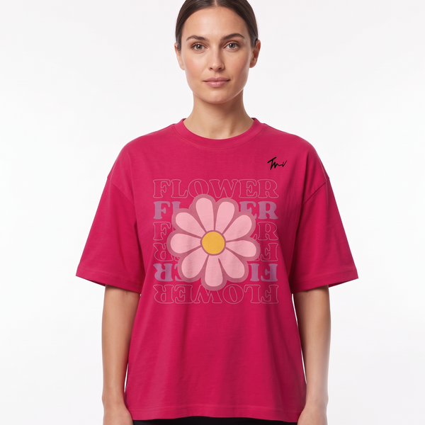 Women's Retro Flower Graphic Oversized Pink T-Shirt