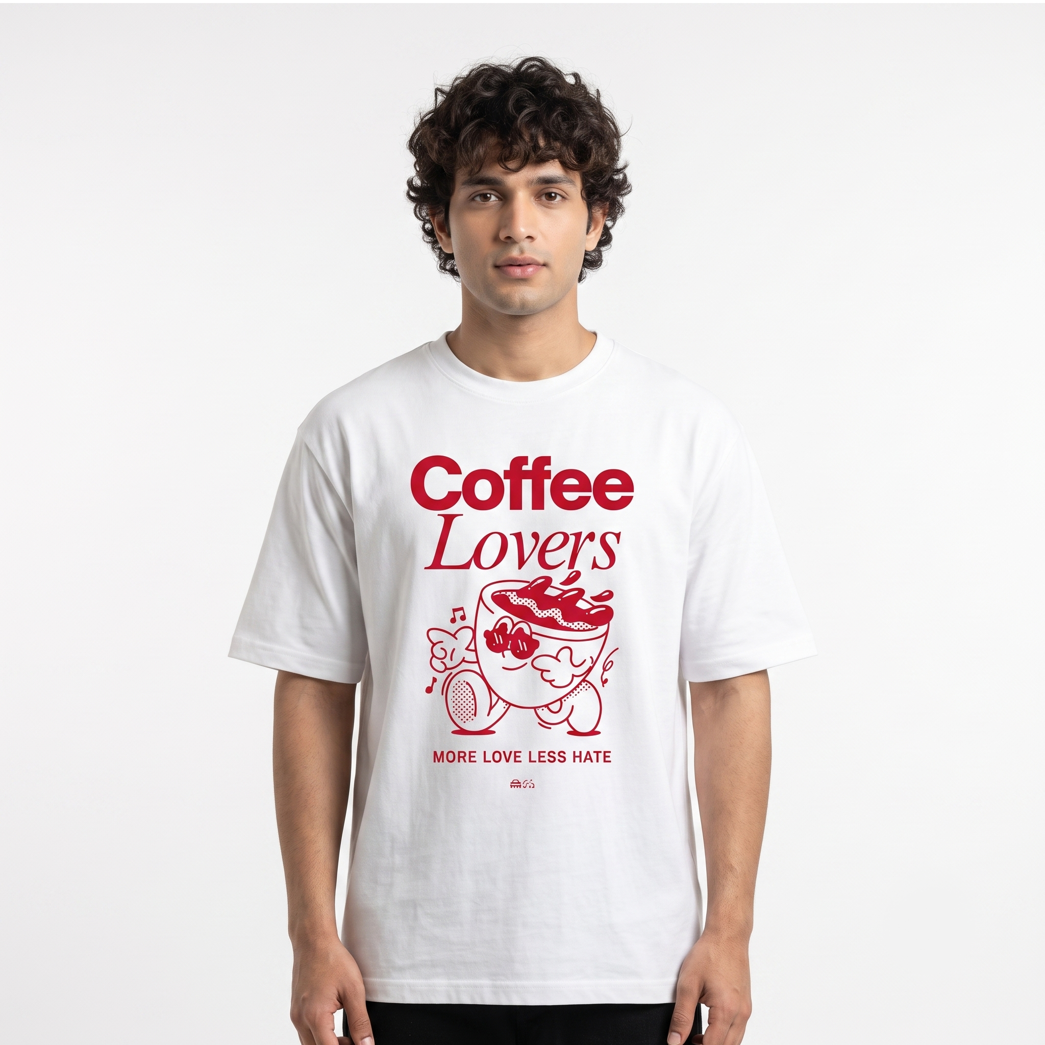 Men's Coffee Lovers Graphic Oversized White T-Shirt