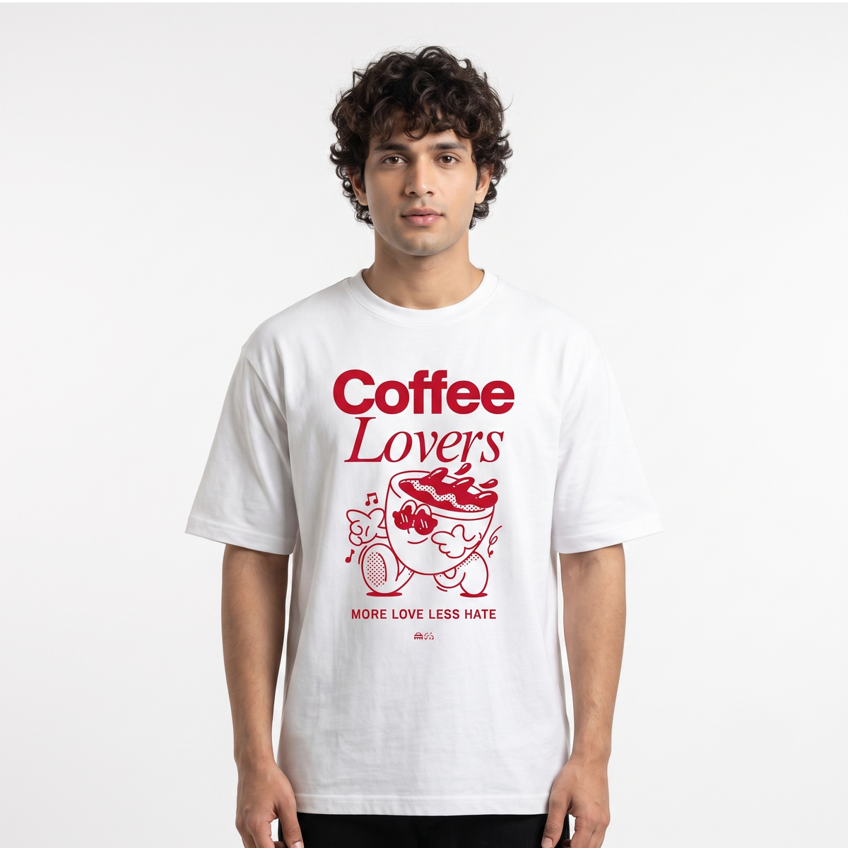 Men's Coffee Lovers Graphic Oversized White T-Shirt
