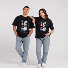 Unisex Japanese Wave Graphic Black T-Shirt