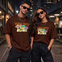 Unisex Modern Thread Mushroom Graphic Brown T-Shirt