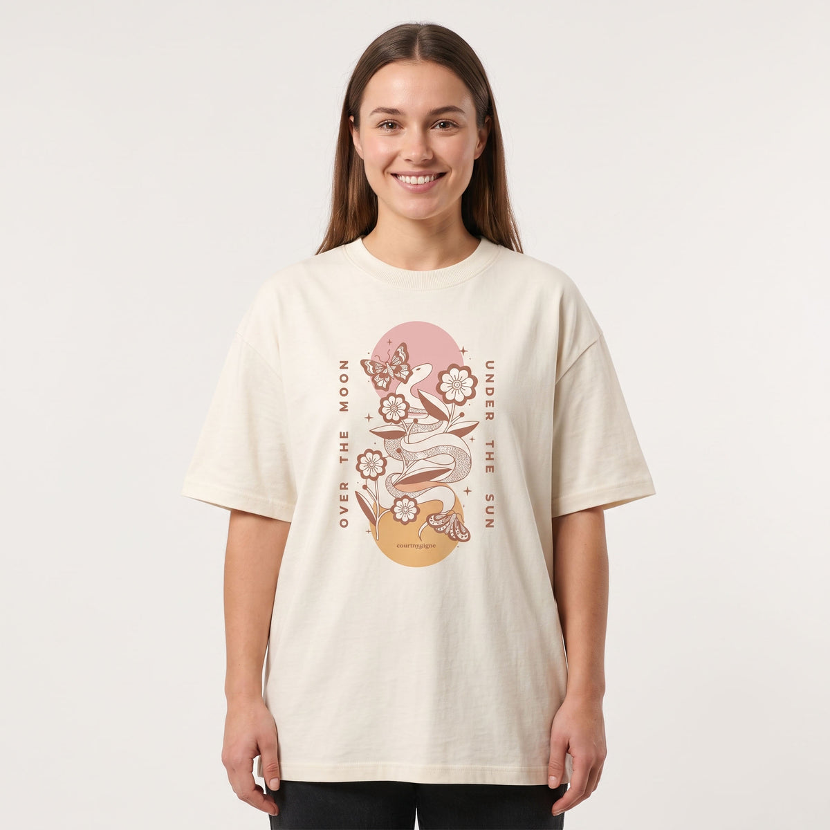 Women's Mystical Boho Graphic Oversized White T-Shirt