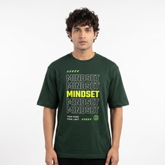 Men's Mindset Typography Oversized Dark Green T-Shirt
