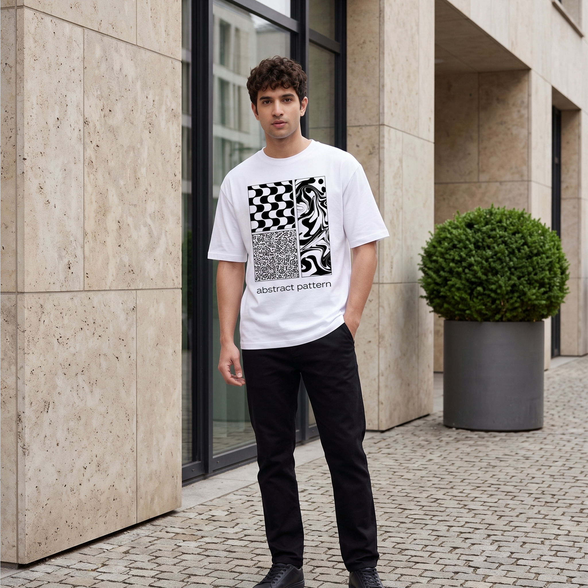 Men's Abstract Pattern Graphic Oversized White T-Shirt