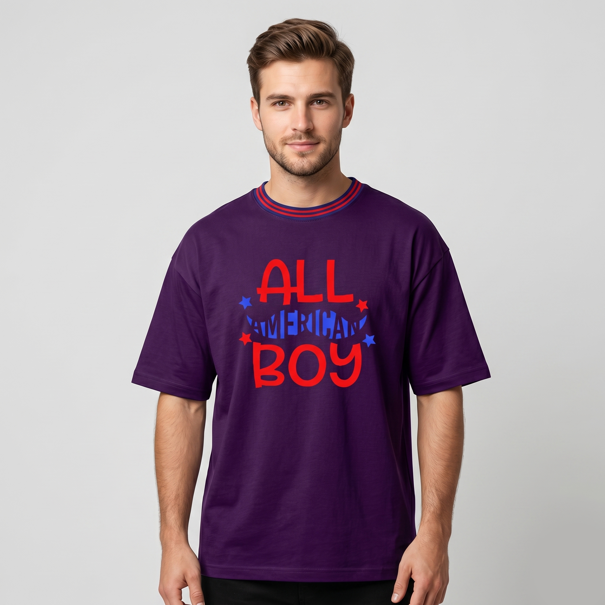 Men's Dark Purple All American Boy Oversized T-Shirt