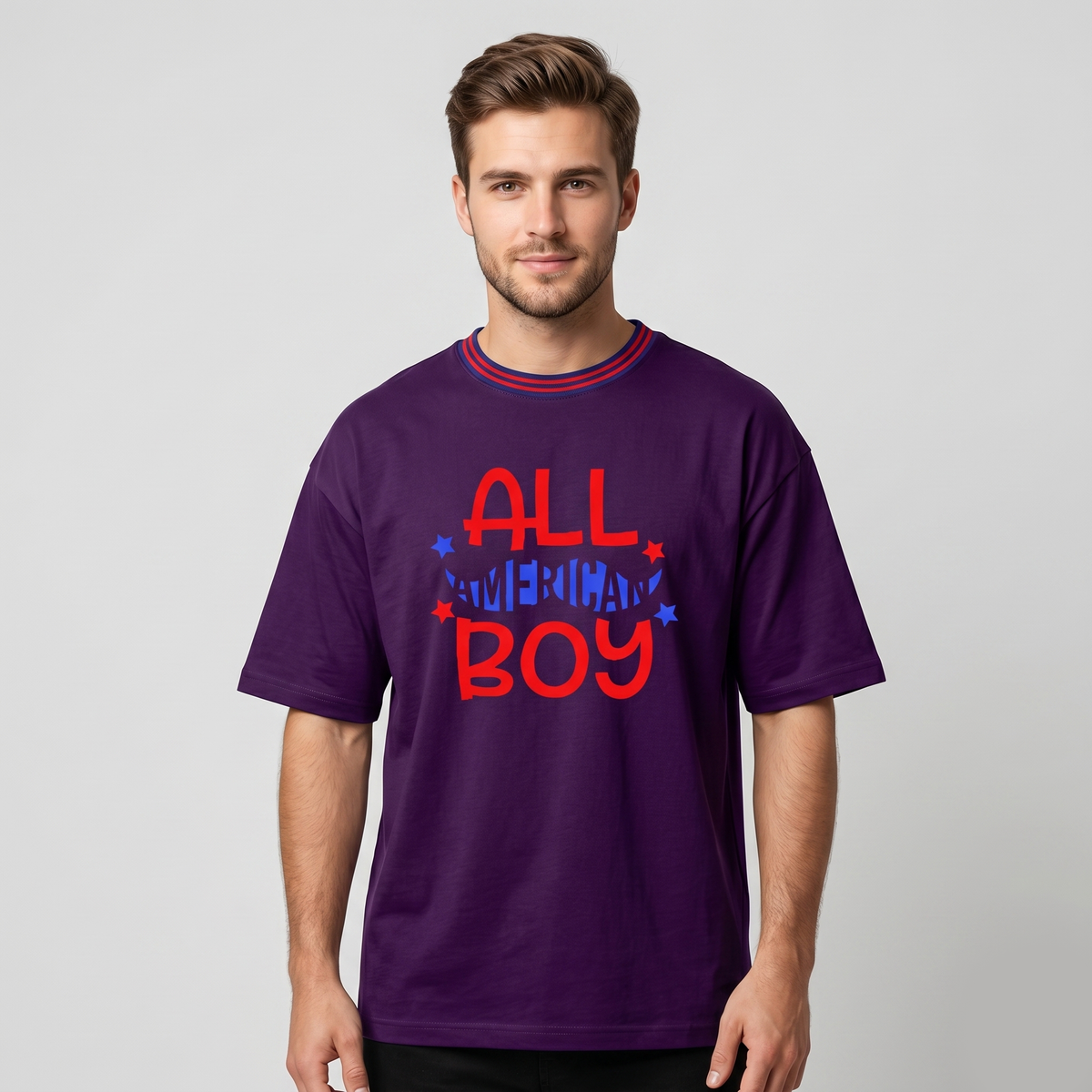 Men's Dark Purple All American Boy Oversized T-Shirt