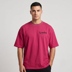 men's Minimalist Chaos Graphic Oversized Magenta T-Shirt