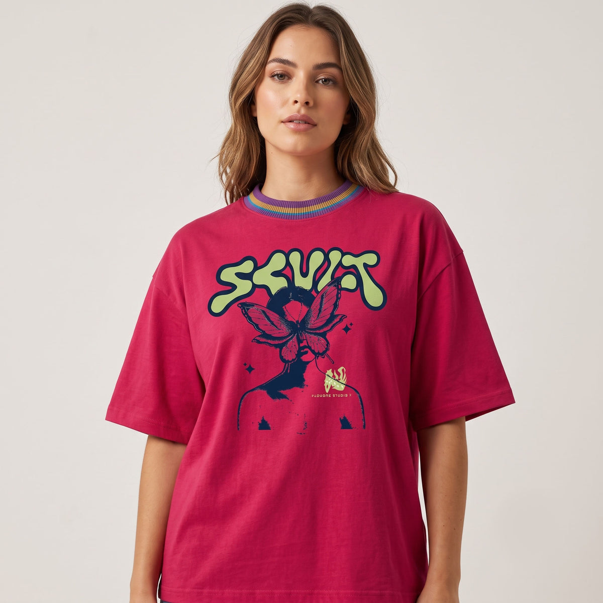 Women's SCULT Butterfly Graphic Oversized Pink T-Shirt
