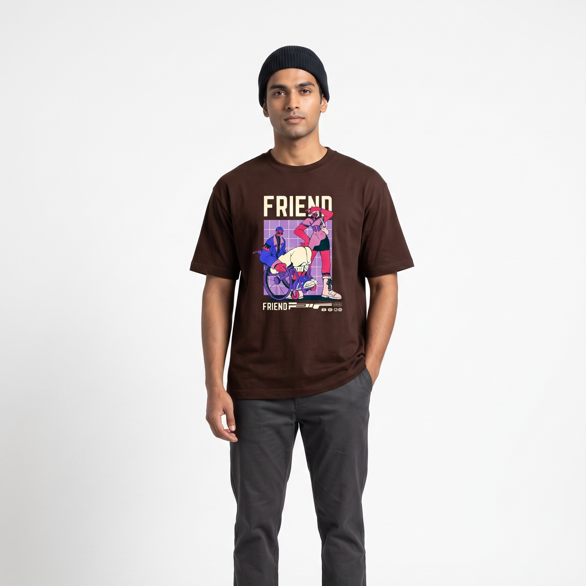Men's Brown Friend Graphic Oversized T-Shirt