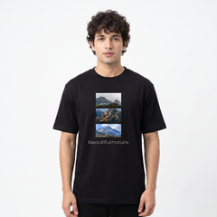 Men's Nature Mountain Graphic Oversized Black T-Shirt