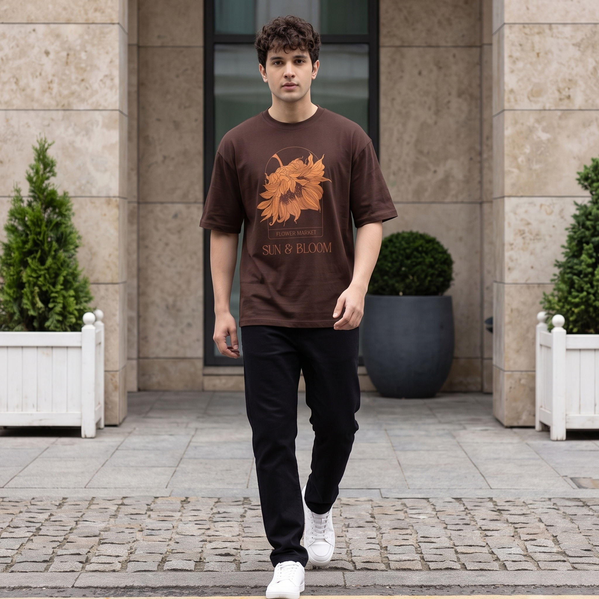 Men's Coffee Addict Graphic Oversized White T-Shirt