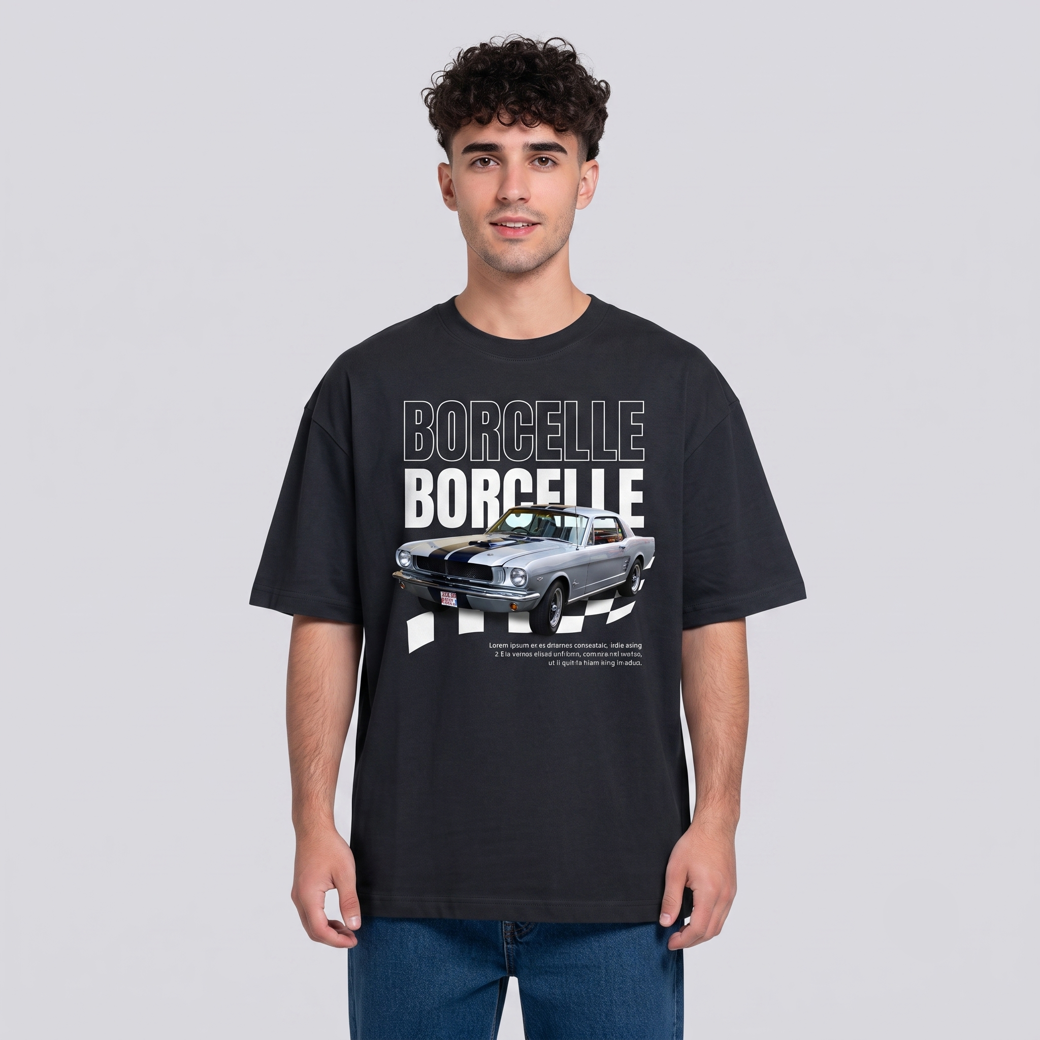 Men's Vintage Car Graphic Oversized Black T-Shirt