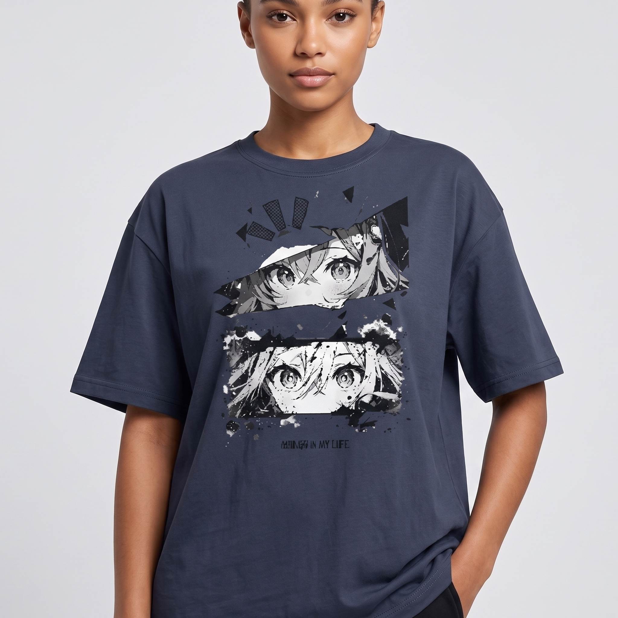 women's Charcoal Anime Graphic Oversized Streetwear T-Shirt