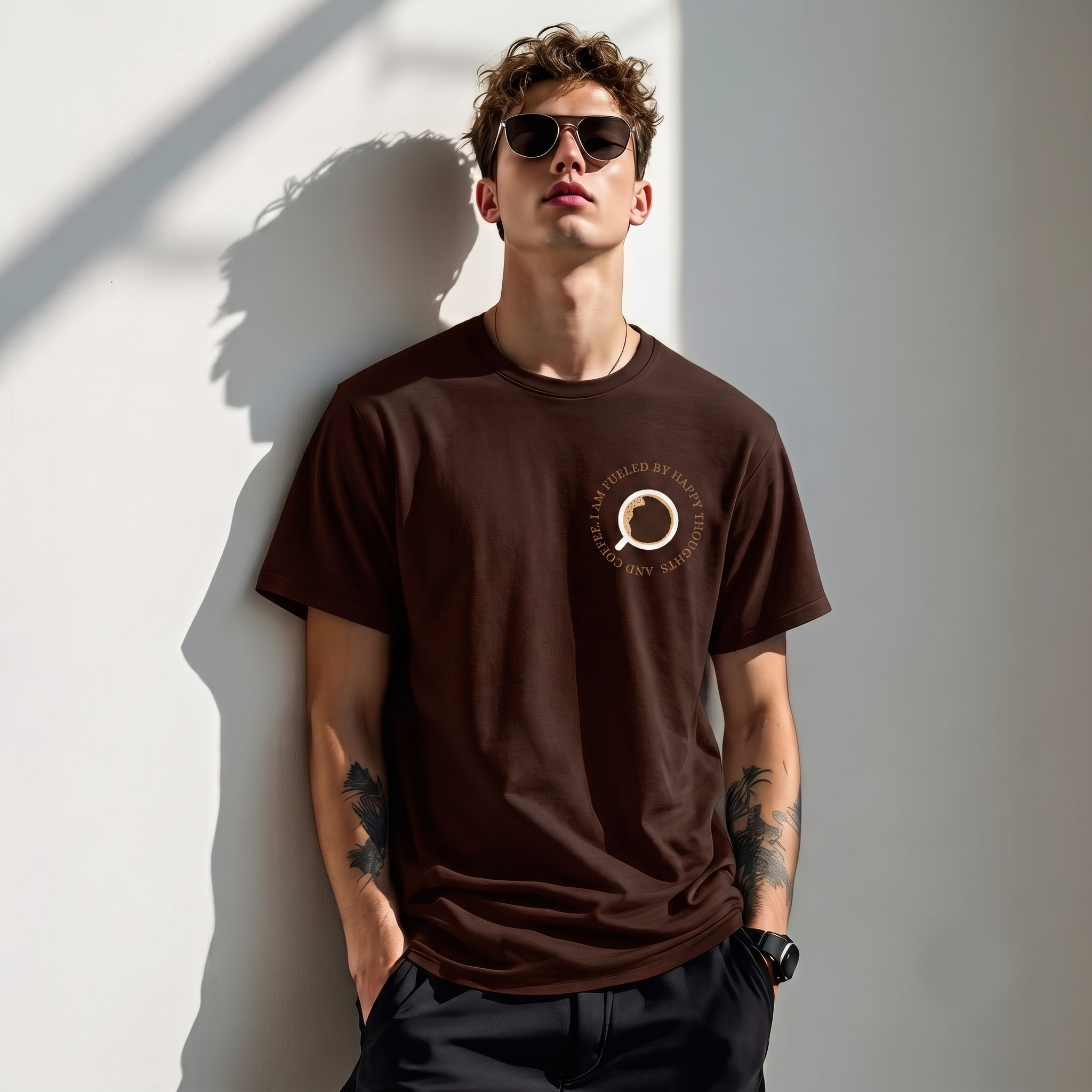 Men's Coffee Graphic Oversized Brown T-Shirt