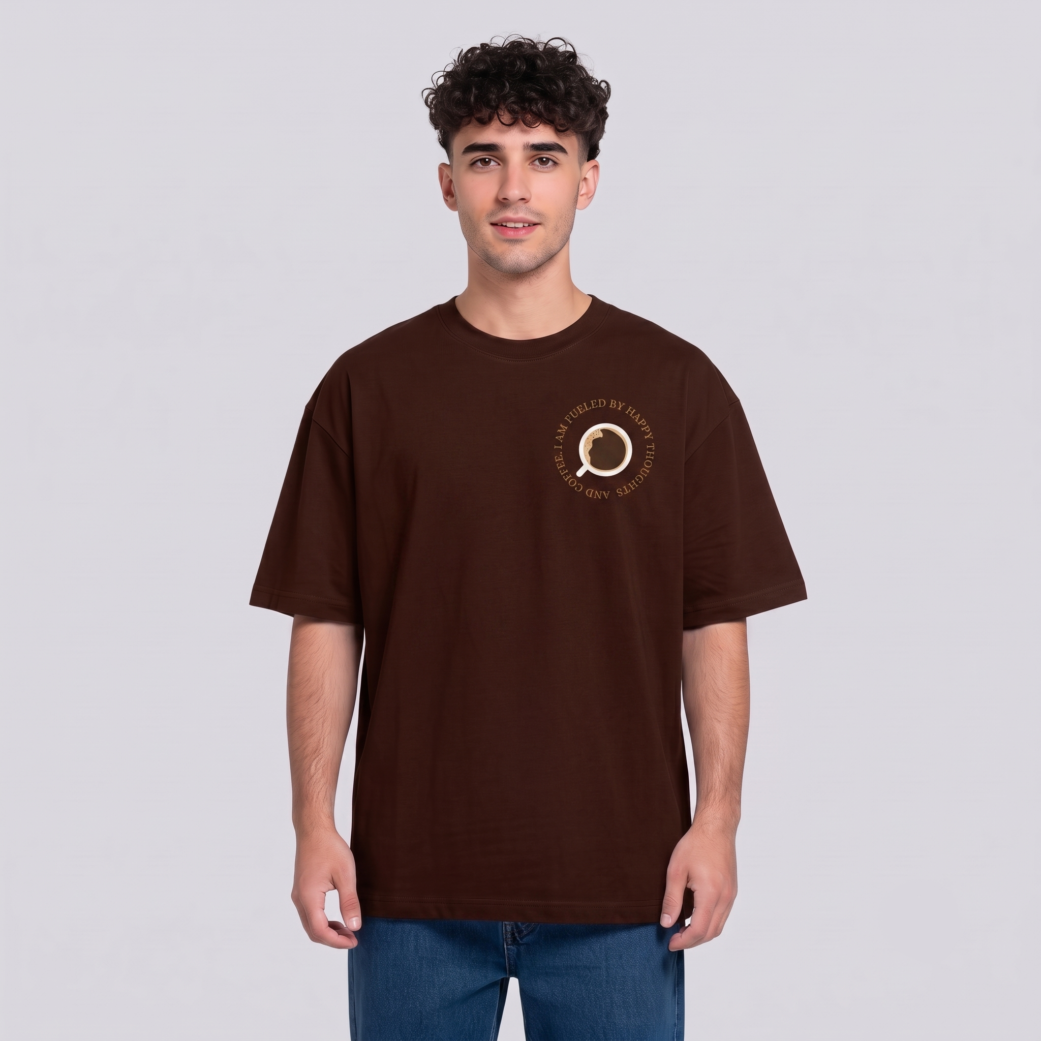 Men's Coffee Graphic Oversized Brown T-Shirt