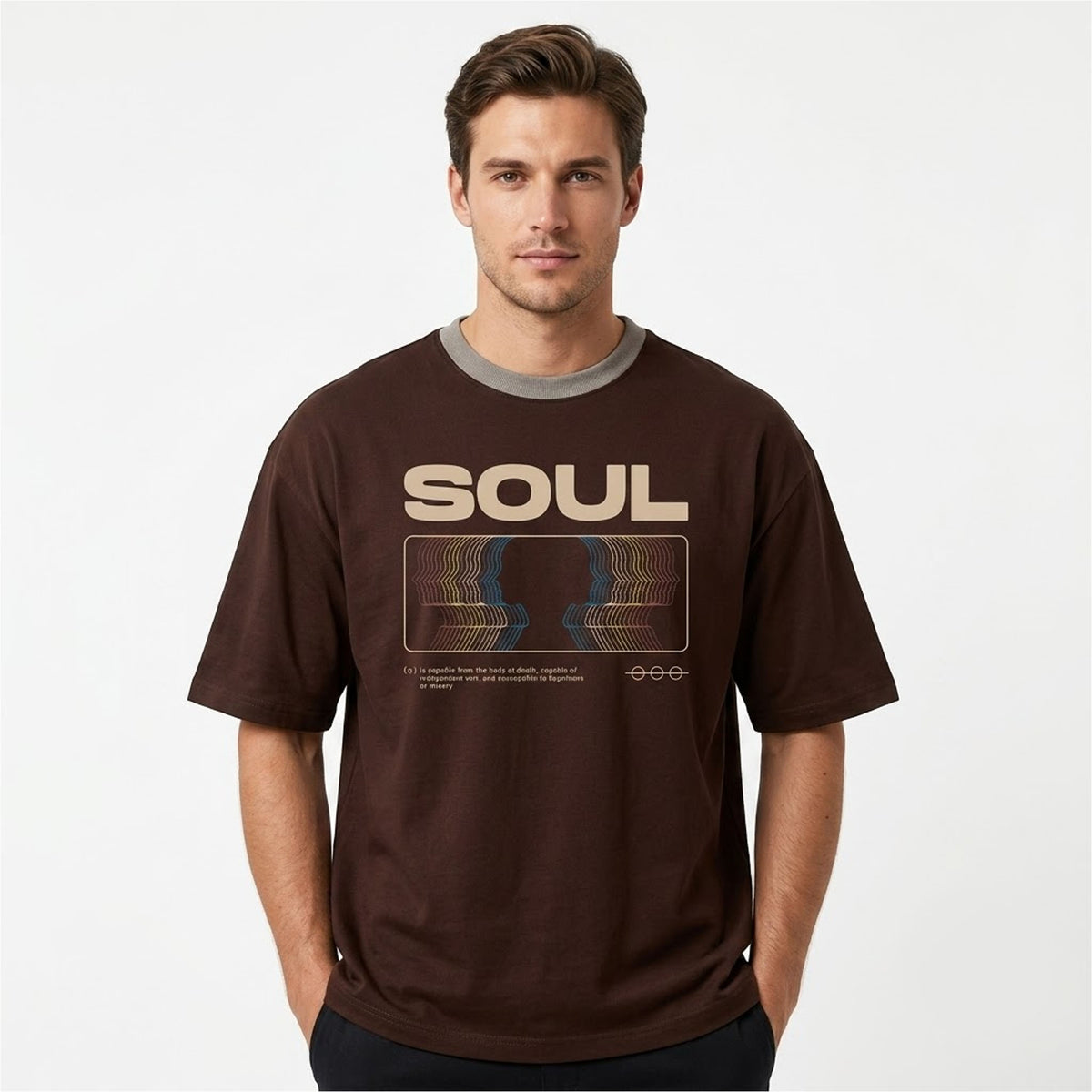 Men's "Soul" Illusion Graphic Oversized Brown T-Shirt