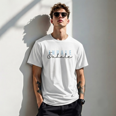 Men's Inhale Exhale Graphic Oversized White T-Shirt