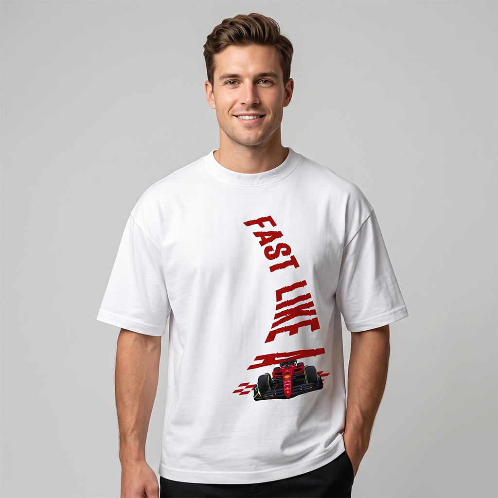 Unisex White Fast Like A Racing Oversized T-Shirt