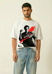 Dialogue Oversized T-Shirt | Retro Bollywood Streetwear Graphic Tee | Beige