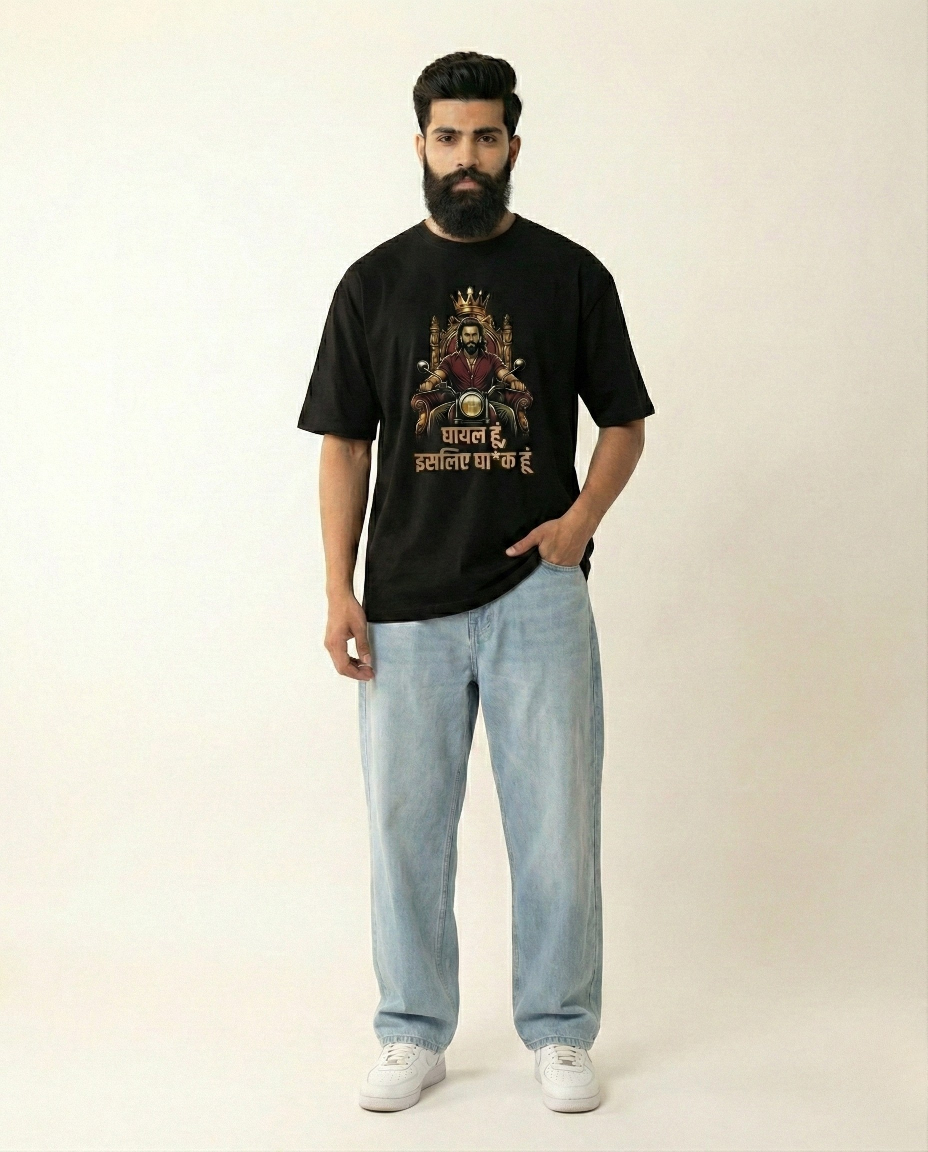Men's Black Ghayal Hoon Oversized Graphic T-shirt