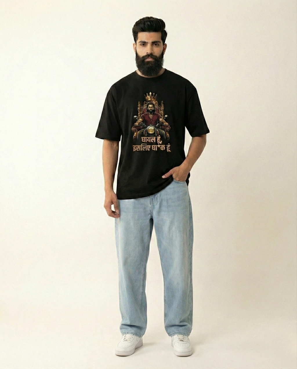 Men's Black Ghayal Hoon Oversized Graphic T-shirt