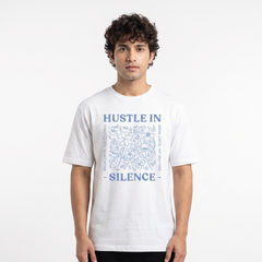 Men's Hustle In Silence Floral Graphic Oversized White T-Shirt