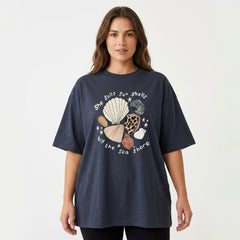 Women's Seashell Graphic Oversized Navy Blue T-Shirt