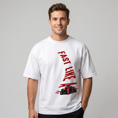 Unisex White Fast Like A Racing Oversized T-Shirt