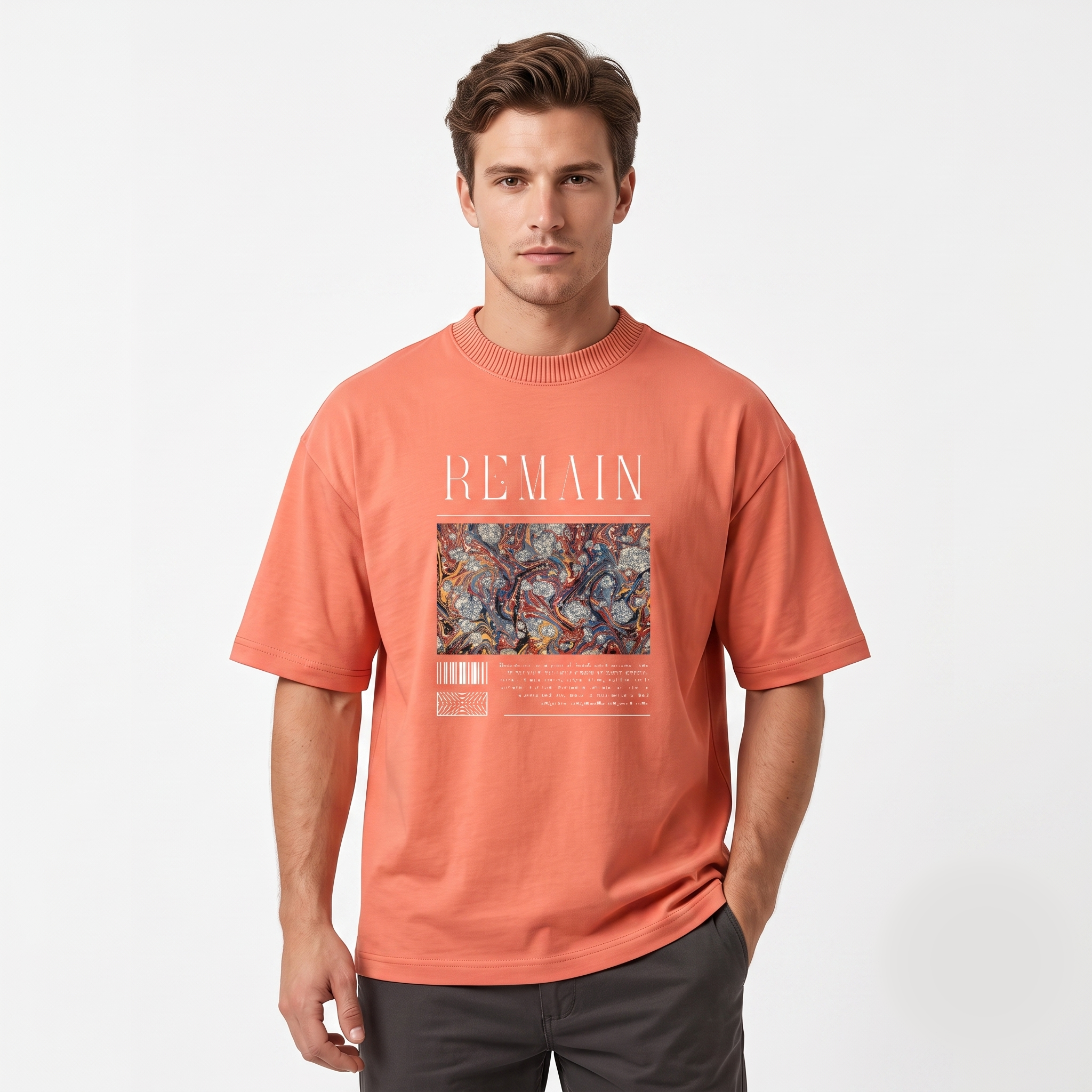 Men's "Remain" Abstract Graphic Oversized Coral T-Shirt