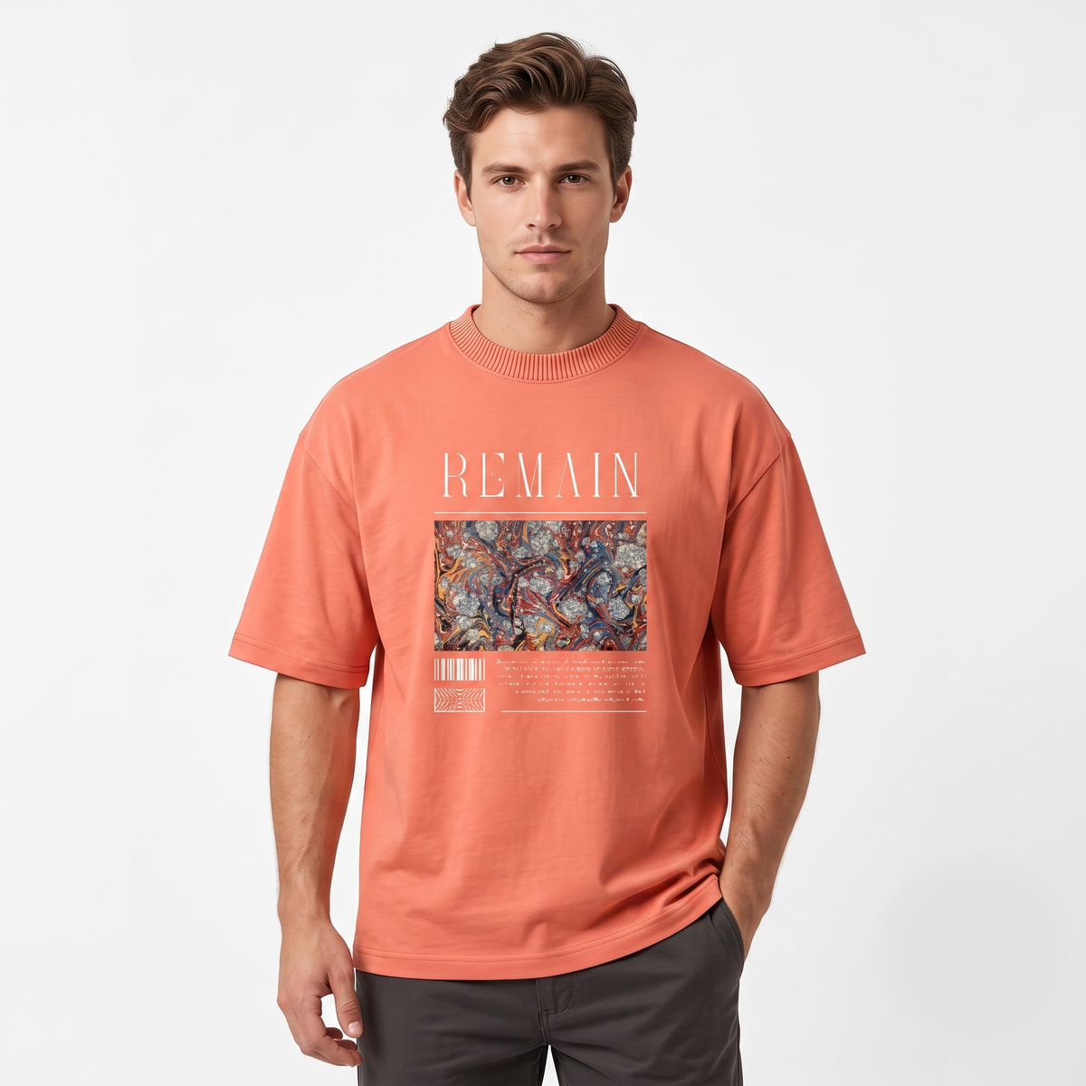 Men's "Remain" Abstract Graphic Oversized Coral T-Shirt