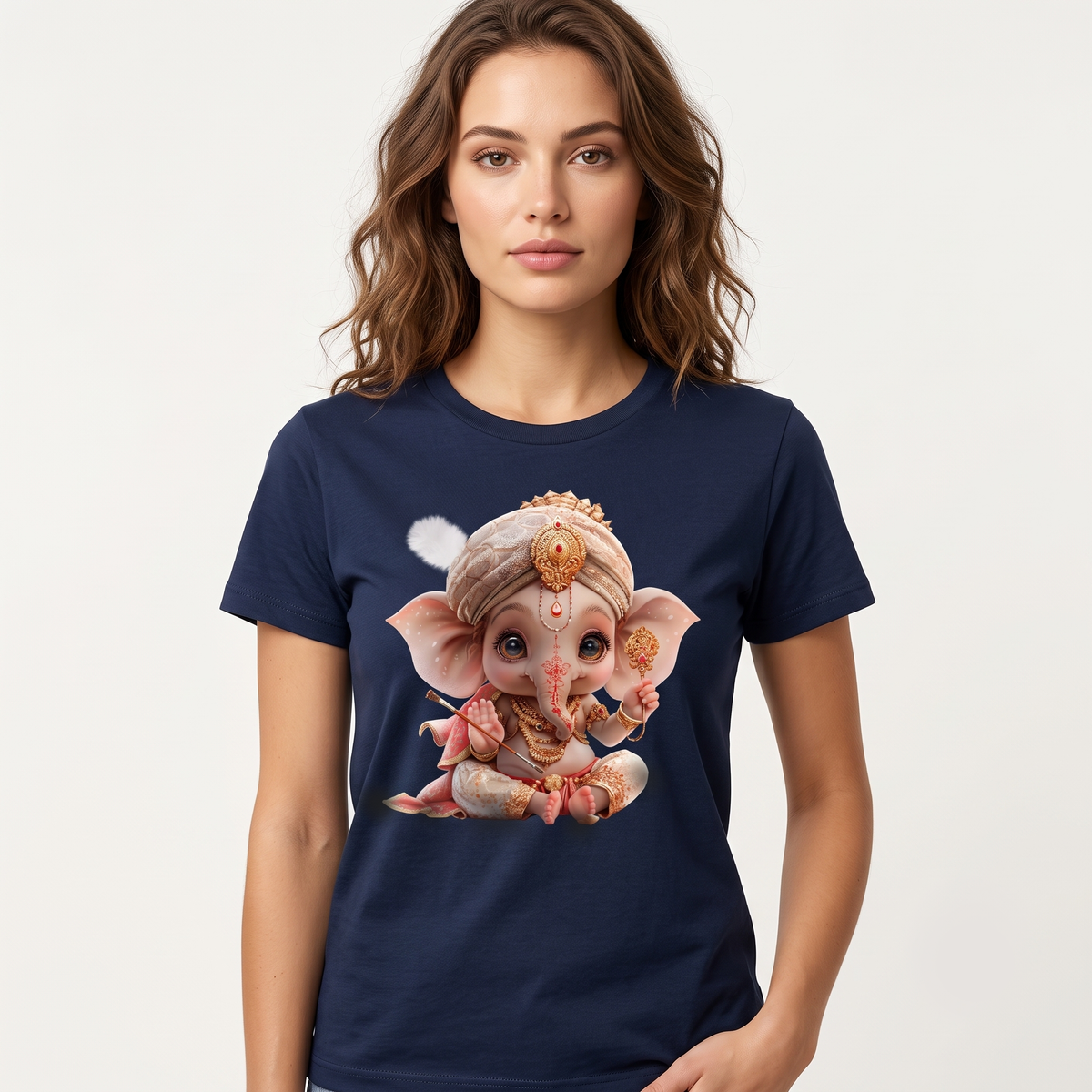 women's Navy Blue Baby Ganesha Graphic T-Shirt