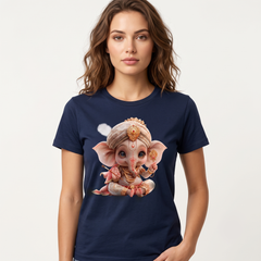 women's Navy Blue Baby Ganesha Graphic T-Shirt