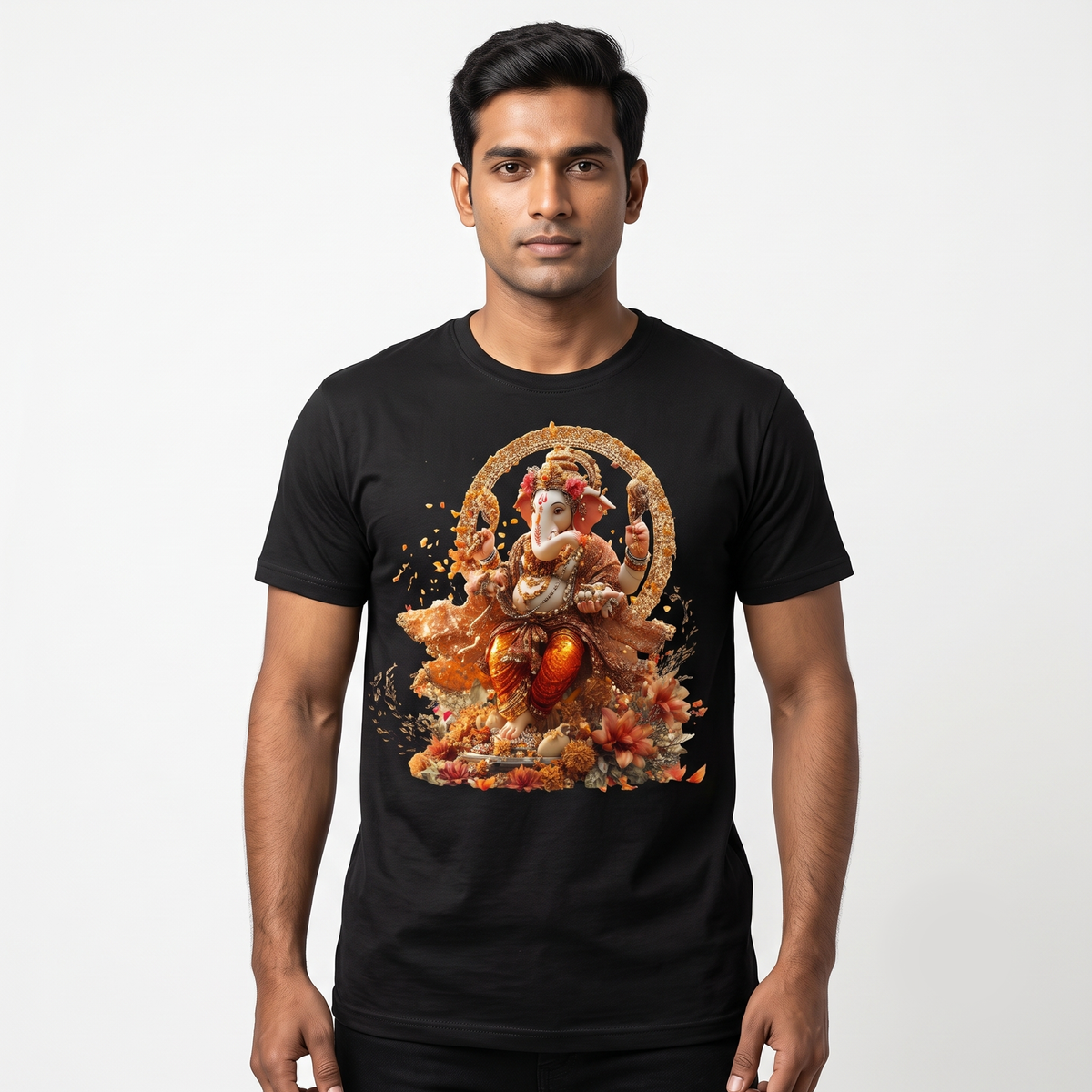 Men's Black Golden Ganesha Graphic T-Shirt