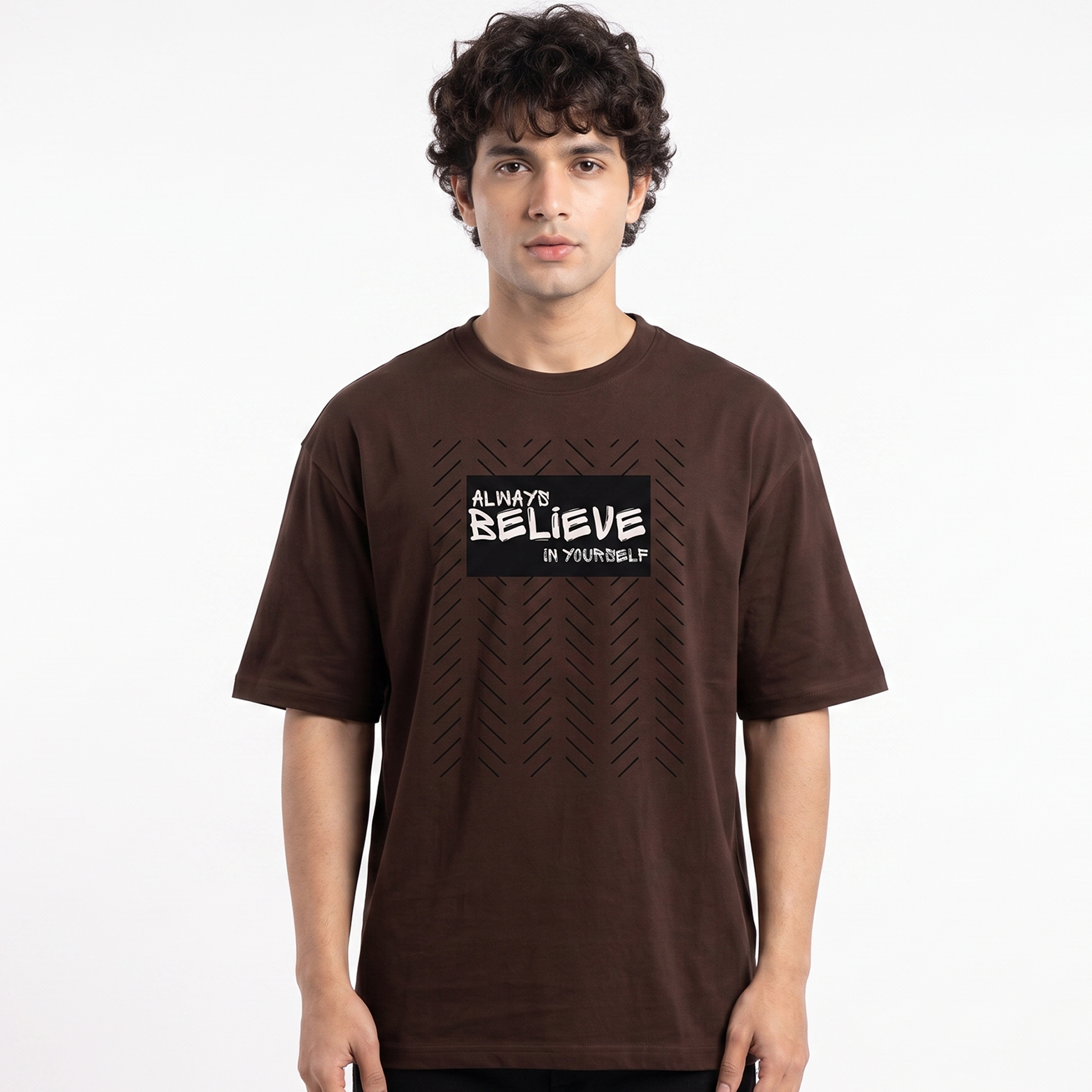 Men's Believe In Yourself Oversized Brown T-Shirt