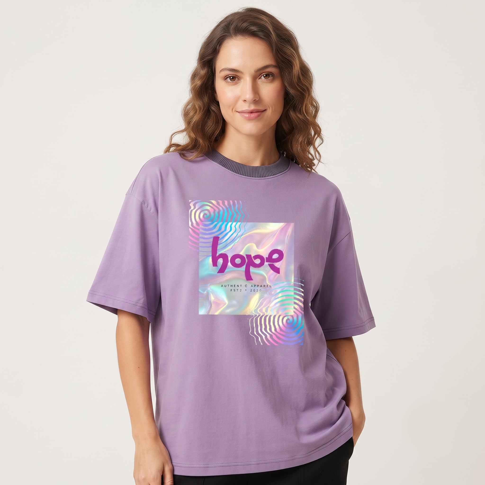 Women's Hope Holographic Graphic Oversized Purple T-Shirt