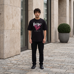 Men's Melted Grunge Graphic Oversized Black T-Shirt