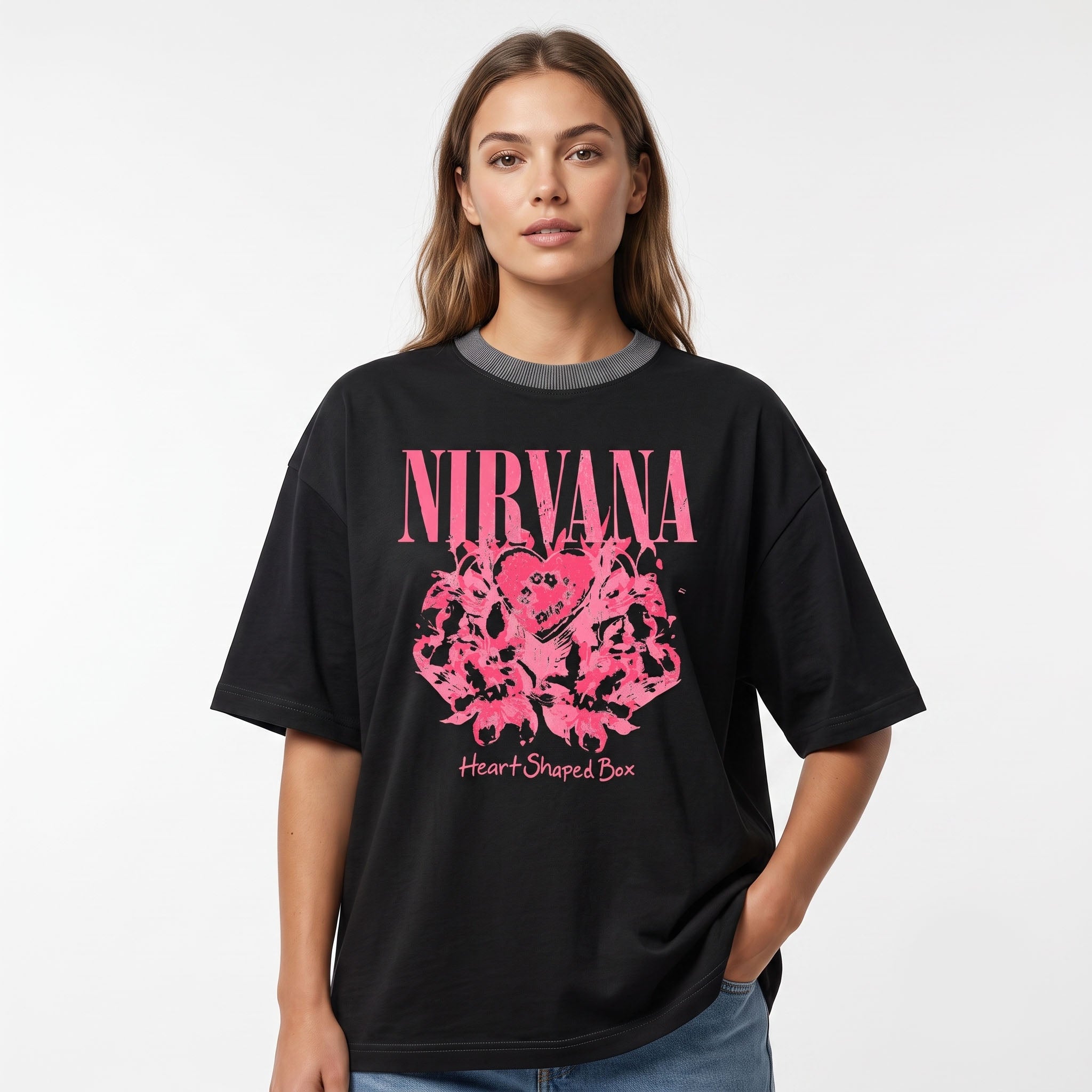 Women's Black Nirvana Graphic Oversized T-Shirt