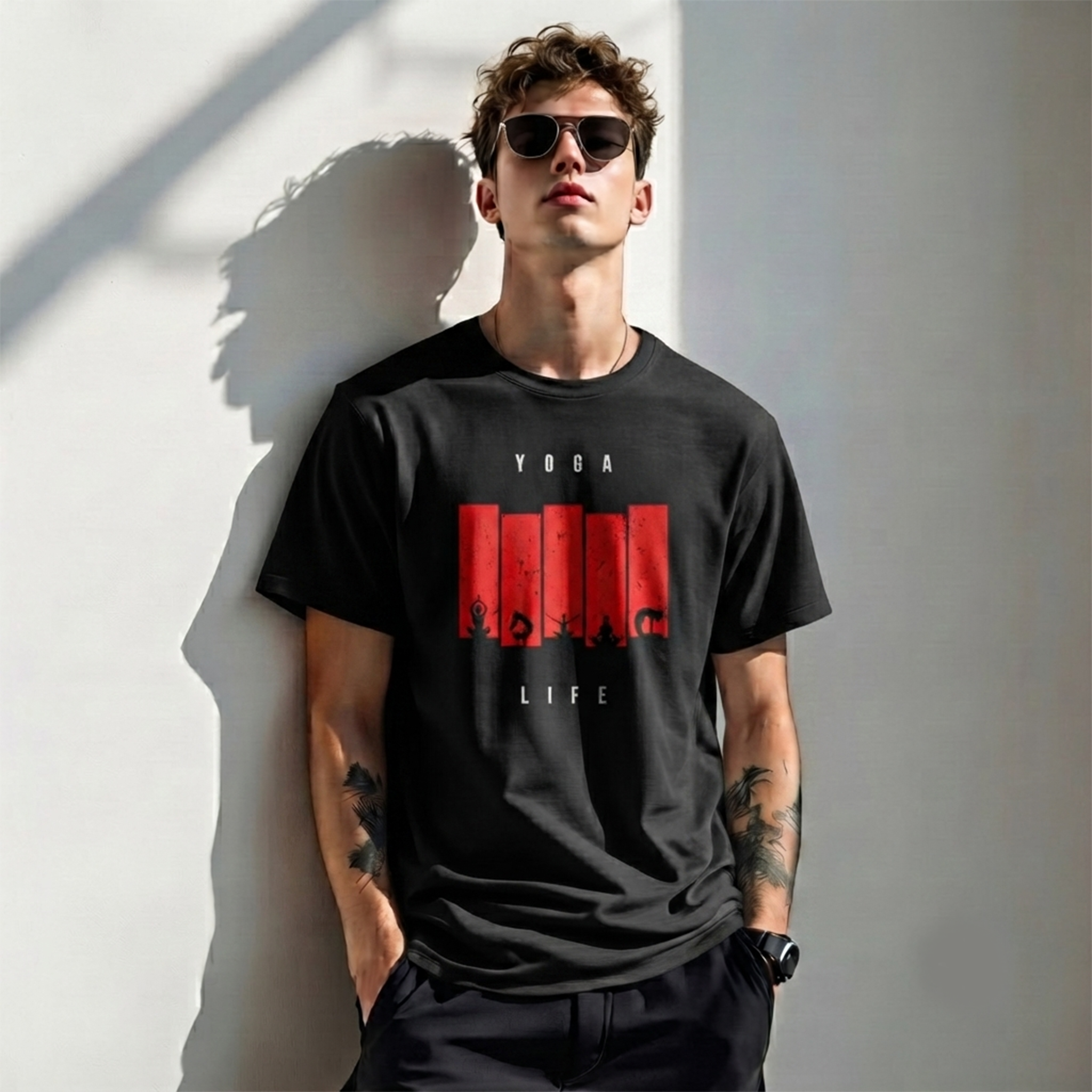 Men's Yoga Life Graphic Oversized Black T-Shirt