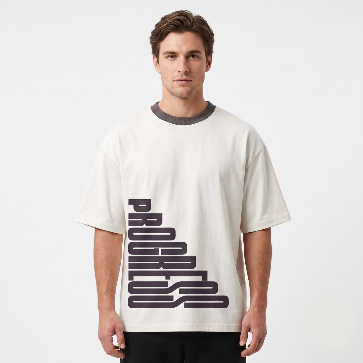 Men's "Progress" Typography Oversized White T-Shirt