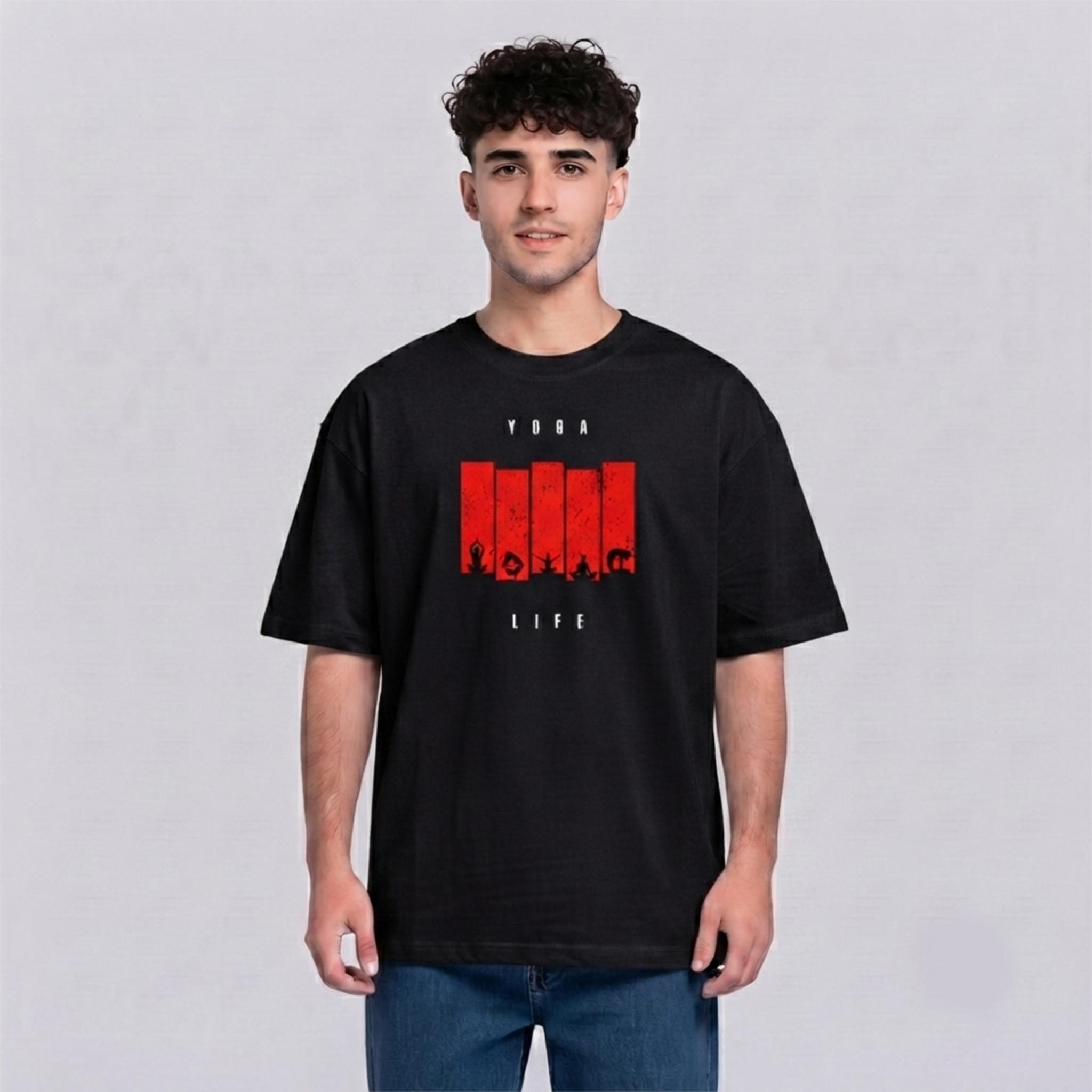 Men's Yoga Life Graphic Oversized Black T-Shirt